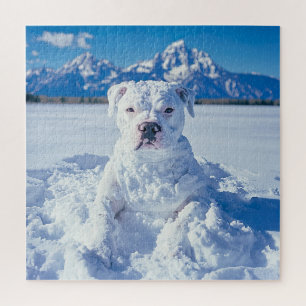 Christmas Pitbull Dog Snowman Jigsaw Puzzle