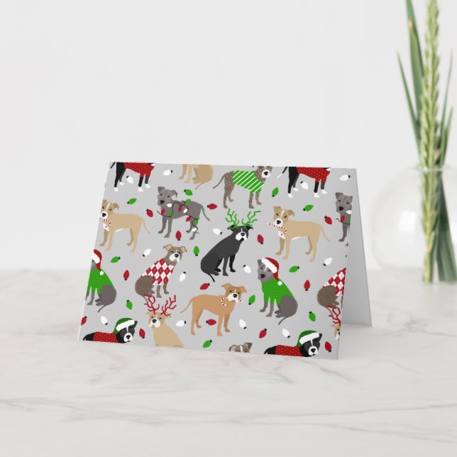 Christmas Pitbull Dogs Card (Front)