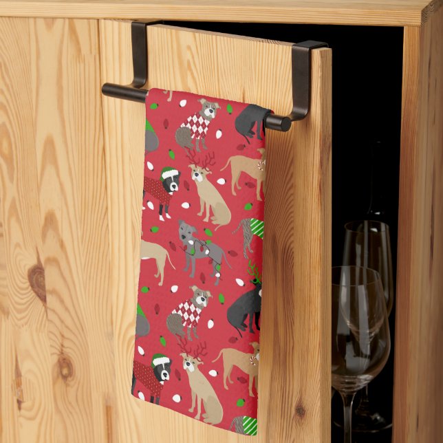 Christmas Pitbull Dogs Kitchen Towel (Thirds Fold)