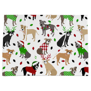 Christmas Pitbull Dogs Large Gift Bag