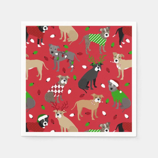 Christmas Pitbull Dogs Napkin (Front)