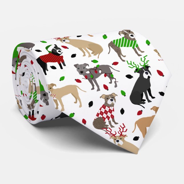 Christmas Pitbull Dogs Neck Tie (Rolled)