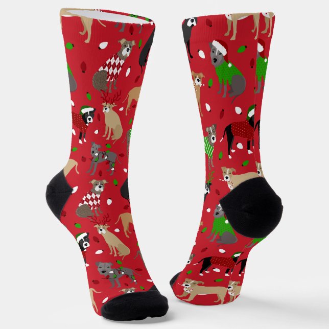 Christmas Pitbull Dogs Socks (Angled)