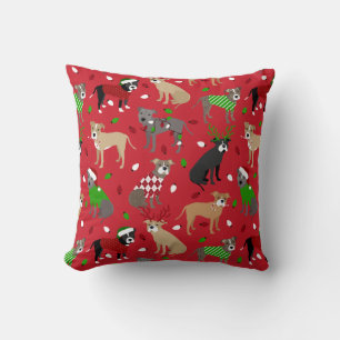 Christmas Pitbull Dogs Throw Pillow