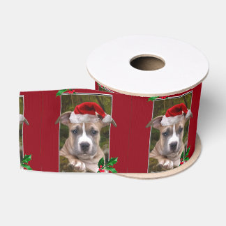Christmas Pitbull puppy 3" Grosgrain ribbon