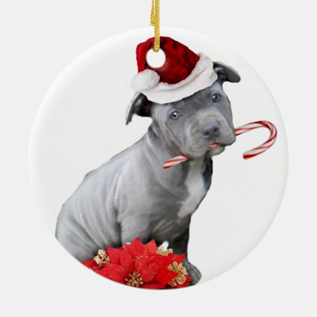 Christmas pitbull puppy ceramic ornament (Back)