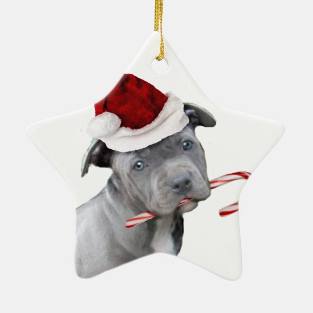 Christmas pitbull puppy ceramic ornament (Back)