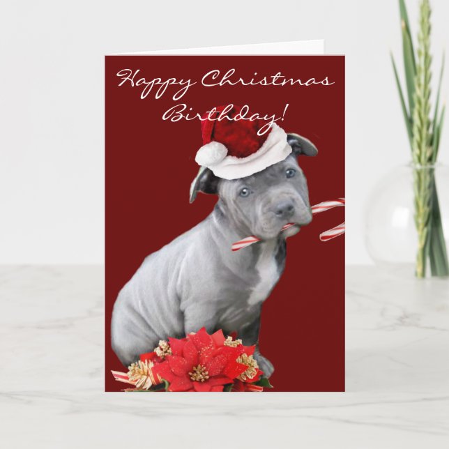 Christmas Pitbull puppy Holiday Card (Front)