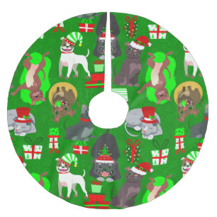 christmas pitbull puppy santa dog  brushed polyester tree skirt