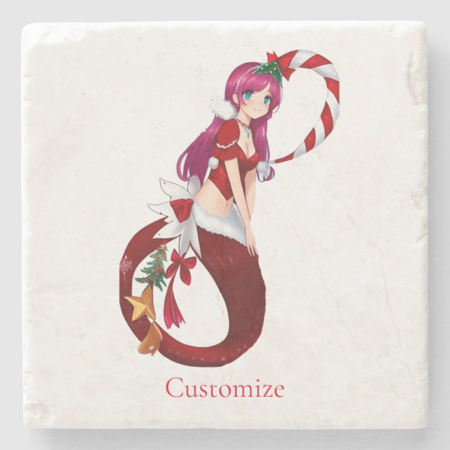 Christmas Pixie Mermaid Thunder_Cove Stone Coaster (Front)