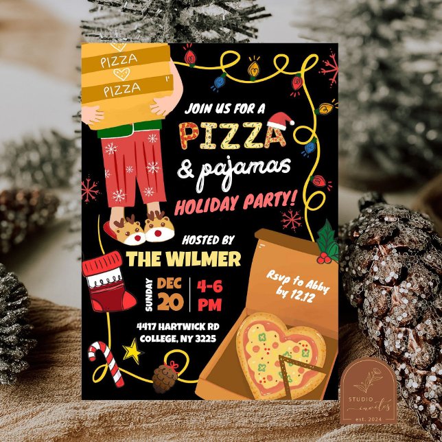 Christmas Pizza and Pyjamas Holiday Party Invitation (Creator Uploaded)