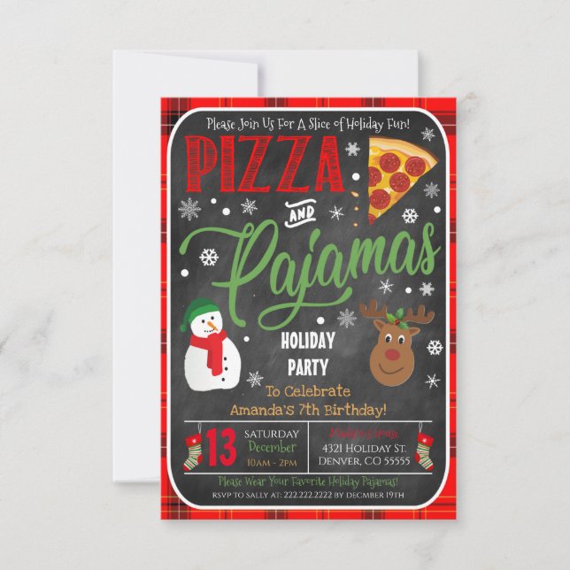 Christmas Pizza and Pyjamas Party Invitation (Front)