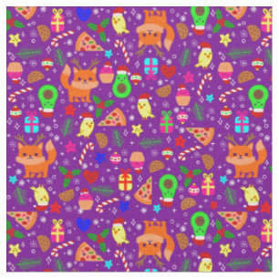 christmas pizza chick bird avocado purple fabric