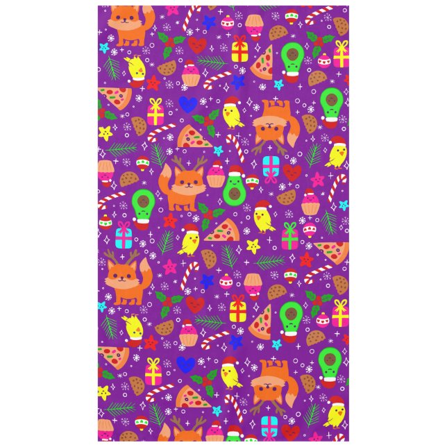 christmas pizza chick bird avocado purple  tablecloth (Front)