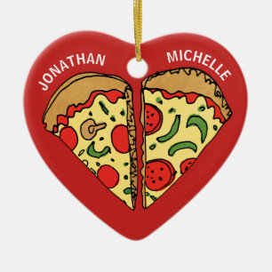 Christmas Pizza Funny Couple Monogram Names Ceramic Ornament