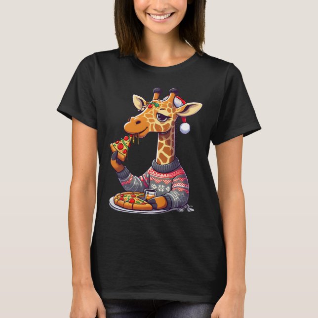 Christmas Pizza Giraffe  T-Shirt (Front)