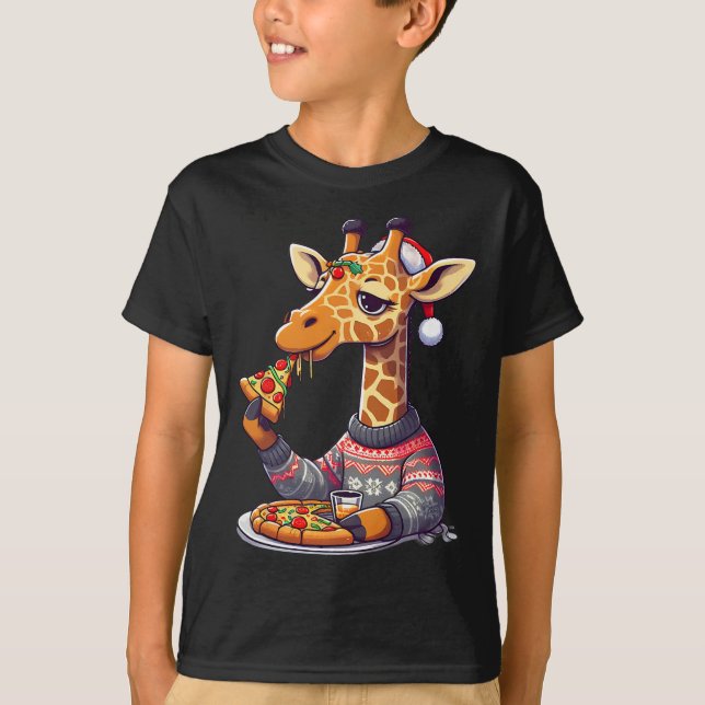 Christmas Pizza Giraffe  T-Shirt (Front)