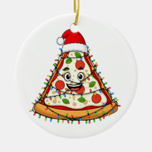 Christmas Pizza Slice with Santa Hat for Foodies Ceramic Ornament