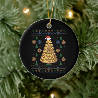 Christmas Pizza Tree Santa Hat Ugly Sweater Xmas Ceramic Ornament