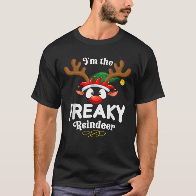 Christmas PJS Freaky XMas Reindeer Matching  T-Shirt (Front)