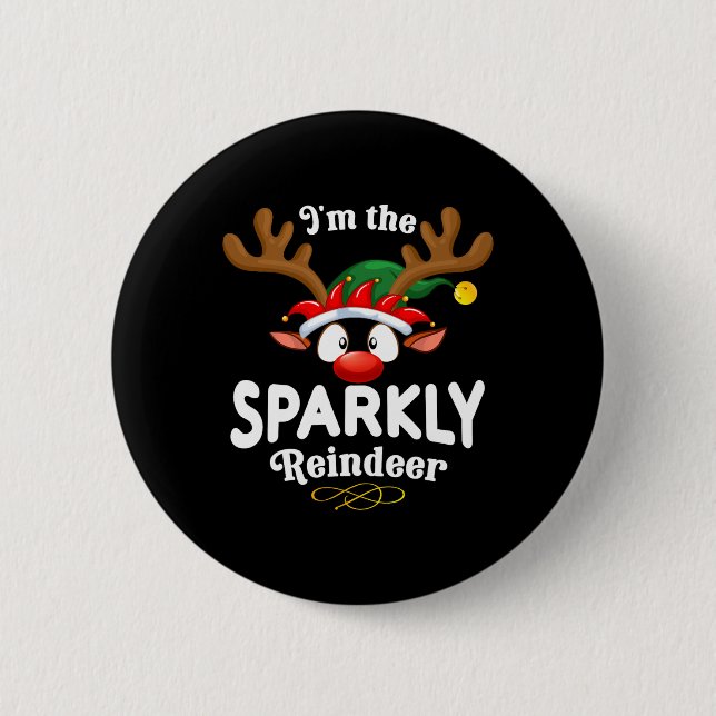 Christmas Pjs Sparkly Xmas Reindeer Matching  2 Inch Round Button (Front)