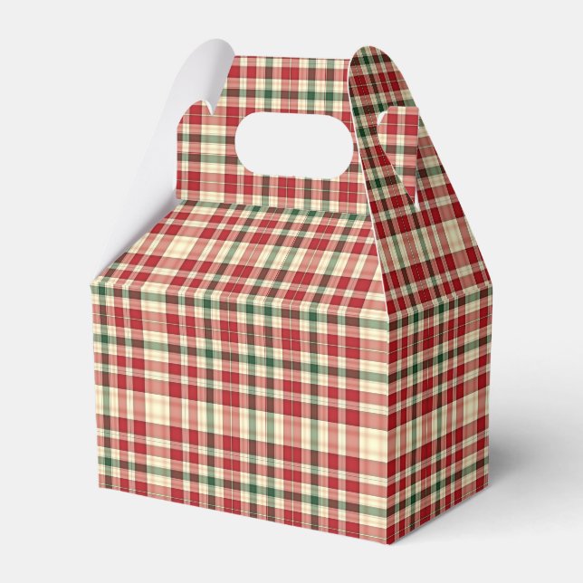 Christmas Plaid 18-PARTY FAVOR BOX, gable Favor Box (Front Side)