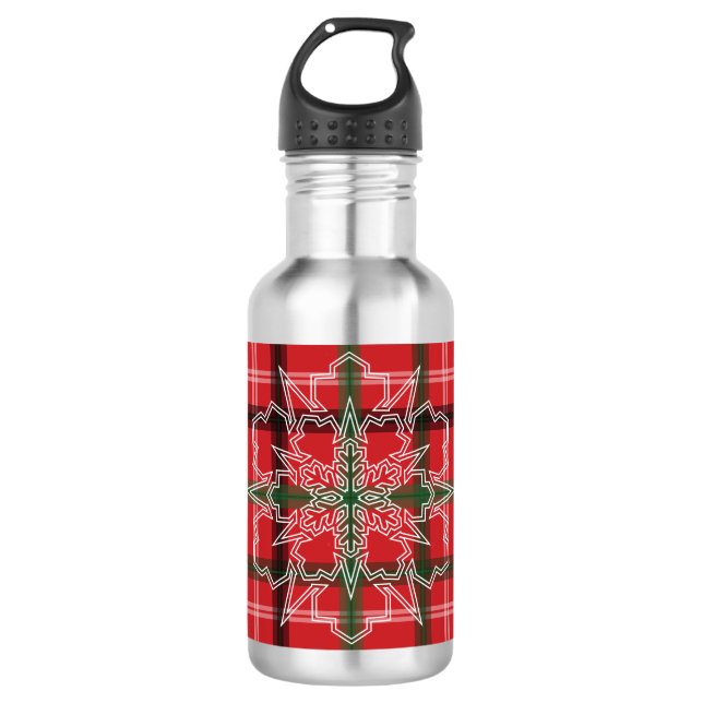 Christmas plaid 532 ml water bottle (Front)