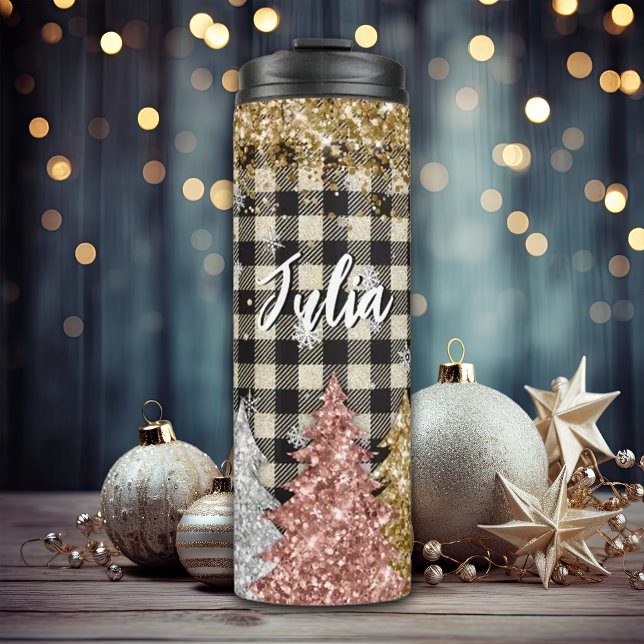 Christmas Plaid And Glitter Name Thermal Tumbler (Creator Uploaded)