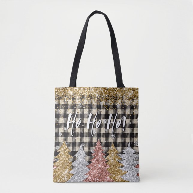 Christmas Plaid And Glitter Text Tote Bag (Front)