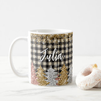 Christmas Plaid And Glitter With Name Coffee Mug