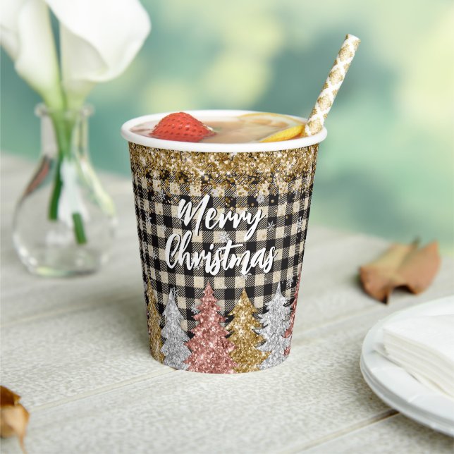 Christmas Plaid And Glitter With Text Paper Cups (Insitu)
