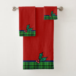 Christmas Plaid and Holly Towel Set