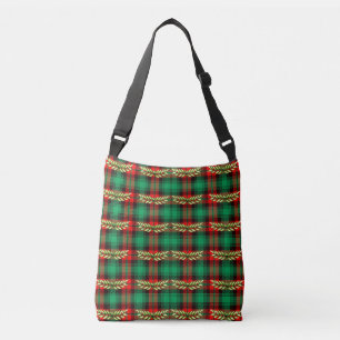 Christmas Plaid And Leaves Crossbody Bag