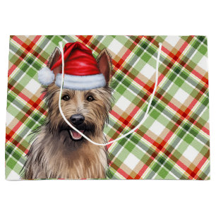 Christmas Plaid Berger Picard Dog Lover Holiday Large Gift Bag