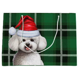 Christmas Plaid Bichon Frise Dog Lover Holiday Large Gift Bag