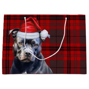 Christmas Plaid Bluenose Pitbull Dog Lover Large Gift Bag