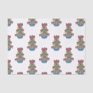 Christmas Plaid Bow Chinoiserie Topiary Tree Tissue Paper