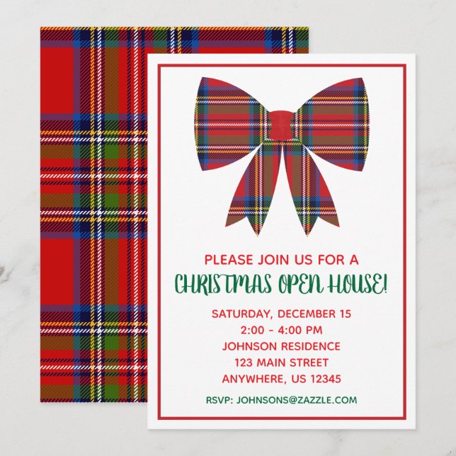 Christmas Plaid Bow Party Invitations (Front/Back)