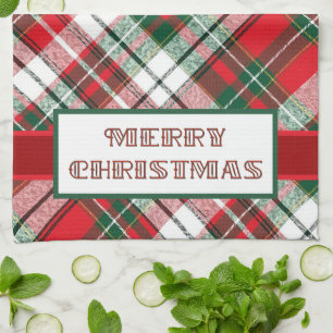 Christmas Plaid Bright with Merry Christmas Kitchen Towel