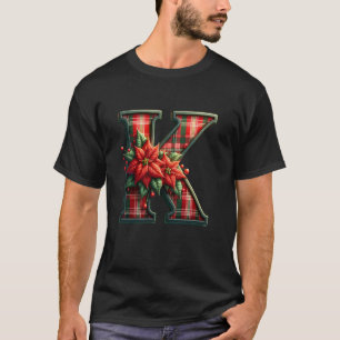 Christmas Plaid Capital Letter K Alphabet Monogram T-Shirt