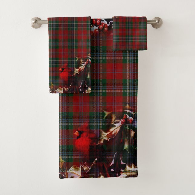Christmas  Plaid Cardinal Bath Towel Set (Insitu)
