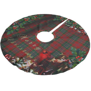 Christmas Plaid Cardinal Brushed Polyester Tree Skirt
