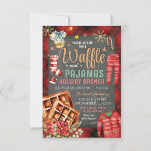 Christmas Plaid Chalkboard Waffle Pyjamas Holiday Invitation