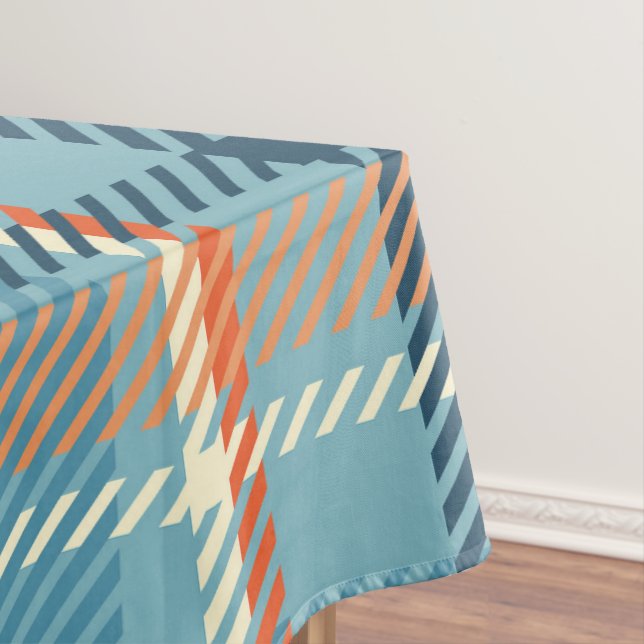 Christmas Plaid Check blue beige white pattern Tablecloth (In Situ)