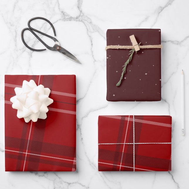 Christmas plaid classic red holiday wrapping paper sheet (Front)