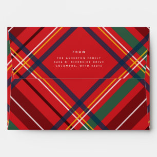Christmas plaid colourful holiday return address envelope