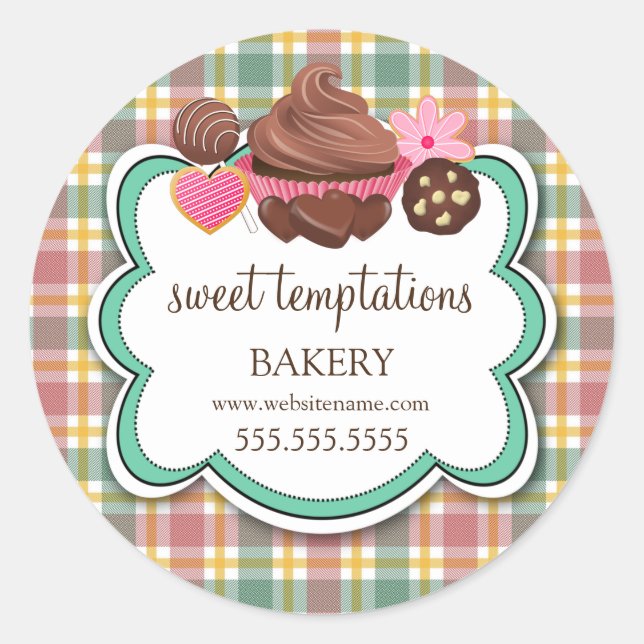 Christmas Plaid Cupcake Cake Pops Cookie Packaging Classic Round Sticker (Front)