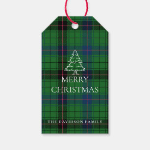 Christmas Plaid Davidson Tartan Pattern Green Gift Tags
