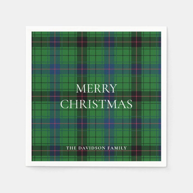 Christmas Plaid Davidson Tartan Pattern Green Napkin (Front)