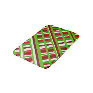Christmas Plaid Diagonal in Red, Green and White Bath Mat